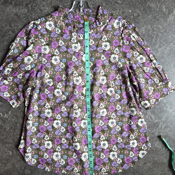 Talbots EUC Ruffle Neck Top Poppy Ditsy Puff Sleeve Floral XS - Picture 14 of 15